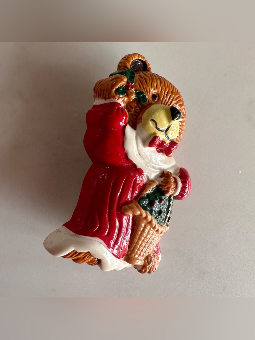Festive Christmas Bear and dog Brooch in Red and White - Holiday Women's Jewelry